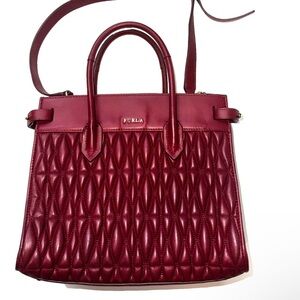 FURLA Pin Cometa Ciliegia (Burgundy) Red Leather 2 Way Shoulder Bag Quilted